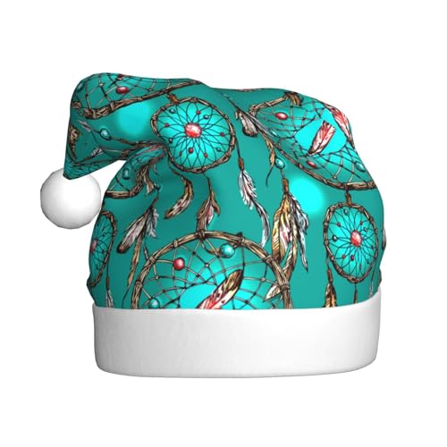 Kuilepa Weihnachtshut mit Traumfänger-Druck, Weihnachtsmann-Hut für Erwachsene, verdickte Weihnachtsmannmützen für Weihnachten, Neujahr, Partyzubehör von Kuilepa