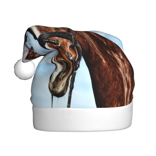 Kuilepa Weihnachtshut mit Weihnachts-Pferd-Druck, Weihnachtsmannmütze, Weihnachtsmütze für Erwachsene, verdickte Weihnachtsmannmützen für Weihnachten, Neujahr von Kuilepa