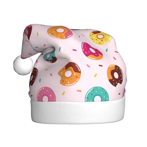 Kuilepa Weihnachtshut mit buntem Donut-Druck, Weihnachtsmannmütze, Weihnachtsmütze für Erwachsene, verdickte Weihnachtsmannmützen für Weihnachten, Neujahr, Feiertag von Kuilepa