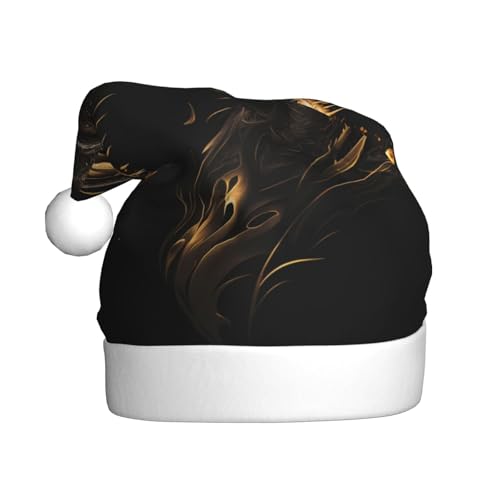 Kuilepa Weihnachtshut mit schwarzem und goldenem Feuerdrachenmuster, Weihnachtsmann-Hut für Erwachsene, verdickte Weihnachtsmannmützen für Weihnachten, Neujahr von Kuilepa
