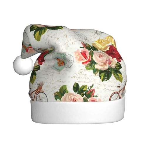 Kuilepa Weihnachtsmütze im Vintage-Stil, mit Blumen- und Schmetterlings-Aufdruck, Weihnachtsmannmütze, Weihnachtsmütze für Erwachsene, verdickte Weihnachtsmannmützen für Weihnachten, Neujahr, Urlaub von Kuilepa