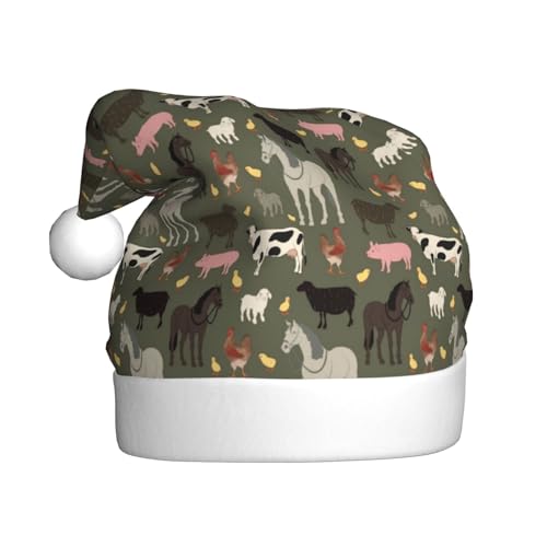 Kuilepa Weihnachtsmütze mit Bauernhoftier-Druck, Weihnachtsmannmütze, Weihnachtsmütze für Erwachsene, verdickte Weihnachtsmannmützen für Weihnachten, Neujahr, Urlaub von Kuilepa