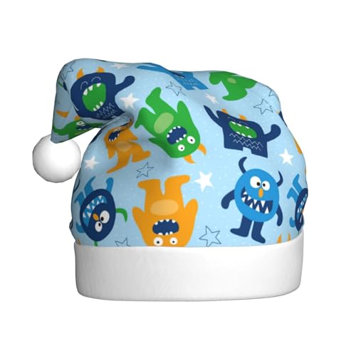 Kuilepa Weihnachtsmütze mit Cartoon-Monsterdruck, Weihnachtsmannmütze, Weihnachtsmütze für Erwachsene, verdickte Weihnachtsmannmützen für Weihnachten, Neujahr, Urlaub, Partyzubehör von Kuilepa