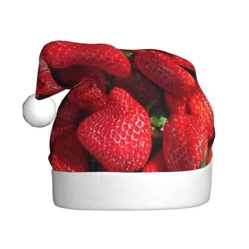 Kuilepa Weihnachtsmütze mit Erdbeer-Aufdruck, Weihnachtsmannmütze, Weihnachtsmütze für Erwachsene, verdickte Weihnachtsmannmützen für Weihnachten, Neujahr, Urlaub, Partyzubehör von Kuilepa