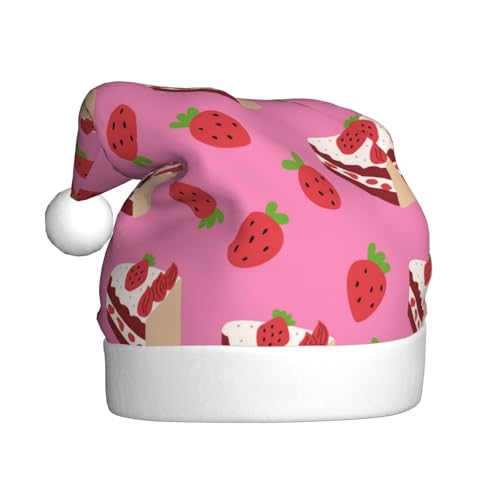 Kuilepa Weihnachtsmütze mit Erdbeerkuchen-Druck, Weihnachtsmannmütze, Weihnachtsmütze für Erwachsene, verdickte Weihnachtsmannmützen für Weihnachten, Neujahr, Urlaub, Partyzubehör von Kuilepa