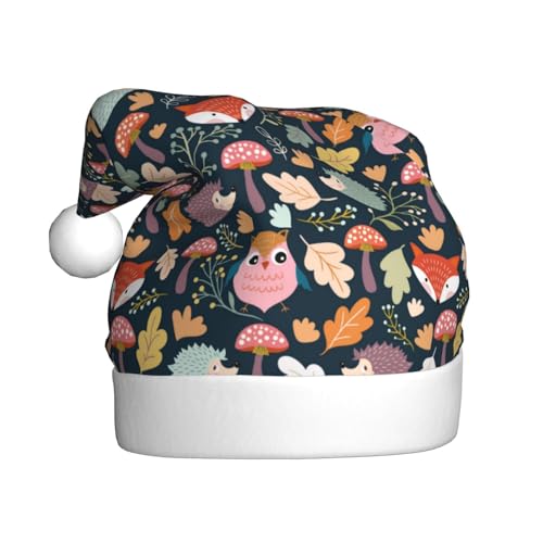 Kuilepa Weihnachtsmütze mit Fuchs-Eulen-Druck, Weihnachtsmannmütze, Weihnachtsmütze für Erwachsene, verdickte Weihnachtsmannmützen für Weihnachten, Neujahr, Urlaub, Partyzubehör von Kuilepa