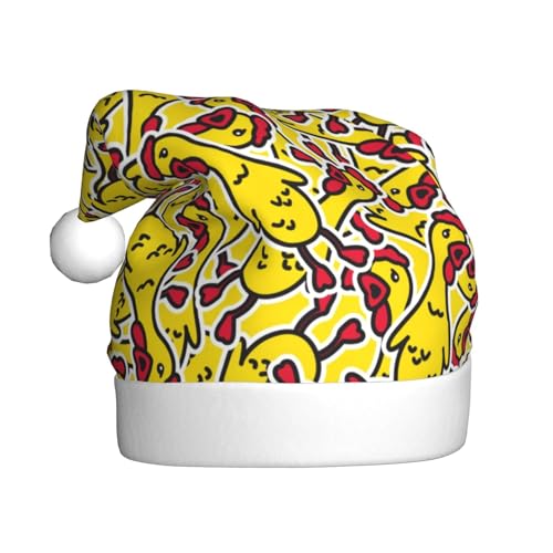 Kuilepa Weihnachtsmütze mit Hühner-Cartoon-Druck, Weihnachtsmannmütze, Weihnachtsmütze für Erwachsene, verdickte Weihnachtsmannmützen für Weihnachten, Neujahr, Urlaub, Partyzubehör von Kuilepa