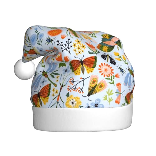 Kuilepa Weihnachtsmütze mit Insekten und Blumen, Weihnachtsmannmütze, Weihnachtsmütze für Erwachsene, verdickte Weihnachtsmannmützen für Weihnachten, Neujahr, Urlaub, Partyzubehör von Kuilepa