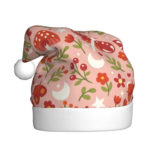 Kuilepa Weihnachtsmütze mit Libellen-Pilz-Druck, Weihnachtsmannmütze, Weihnachtsmütze für Erwachsene, verdickte Weihnachtsmannmützen für Weihnachten, Neujahr, Urlaub, Partyzubehör von Kuilepa