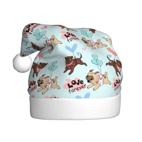 Kuilepa Weihnachtsmütze mit Mops-Druck, Weihnachtsmannmütze, Weihnachtsmütze für Erwachsene, verdickte Weihnachtsmannmützen für Weihnachten, Neujahr, Partyzubehör von Kuilepa