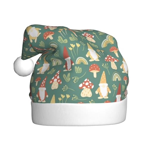 Kuilepa Weihnachtsmütze mit Pilz-Zwerg-Druck, Weihnachtsmannmütze, Weihnachtsmütze für Erwachsene, verdickte Weihnachtsmannmützen für Weihnachten, Neujahr, Urlaub, Partyzubehör von Kuilepa