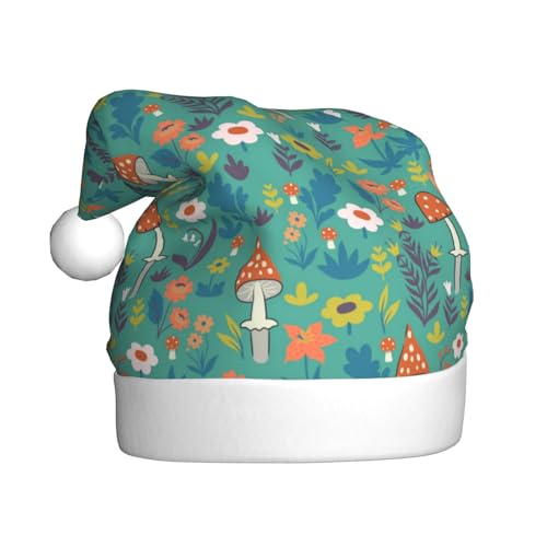 Kuilepa Weihnachtsmütze mit Pilz- und Blumendruck, Weihnachtsmannmütze, Weihnachtsmütze für Erwachsene, verdickte Weihnachtsmannmützen für Weihnachten, Neujahr, Urlaub, Partyzubehör von Kuilepa