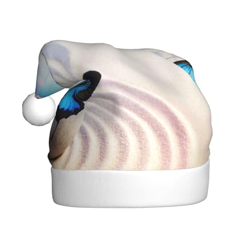Kuilepa Weihnachtsmütze mit Schmetterlings-Motiv, Zen-Druck, Weihnachtsmütze für Erwachsene, verdickte Weihnachtsmannmützen für Weihnachten, Neujahr, Urlaub, Partyzubehör von Kuilepa