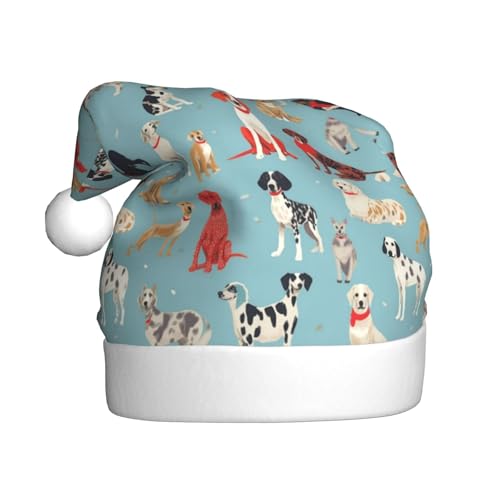 Kuilepa Weihnachtsmütze mit Tier-Hunde-Aufdruck, Weihnachtsmannmütze, Weihnachtsmütze für Erwachsene, verdickte Weihnachtsmannmützen für Weihnachten, Neujahr, Urlaub, Partyzubehör von Kuilepa
