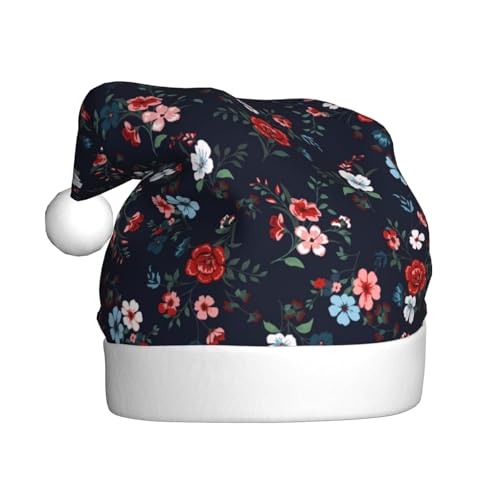 Kuilepa Weihnachtsmütze mit Vintage-Rosendruck, Weihnachtsmannmütze, Weihnachtsmütze für Erwachsene, verdickte Weihnachtsmannmützen für Weihnachten, Neujahr, Urlaub, Partyzubehör von Kuilepa