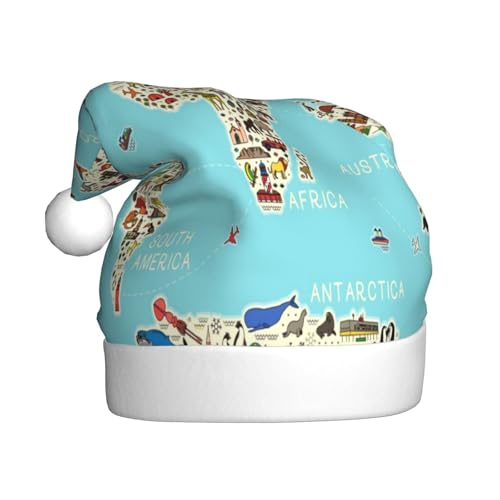 Kuilepa Weihnachtsmütze mit Weltreise-Linien-Motiv, Kartendruck, Weihnachtsmannmütze, Weihnachtsmütze für Erwachsene, verdickte Weihnachtsmannmützen für Weihnachten, Neujahr, Urlaub, Partyzubehör von Kuilepa