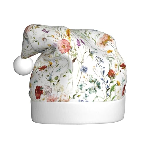 Kuilepa Weihnachtsmütze mit Wildblumen-Aquarelldruck, Weihnachtsmannmütze, Weihnachtsmütze für Erwachsene, verdickte Weihnachtsmützen für Weihnachten, Neujahr, Urlaub von Kuilepa