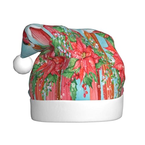 Kuilepa Weihnachtsmütze mit Wintervögeln auf dem Zaun, Weihnachtsmannmütze, Weihnachtsmütze für Erwachsene, verdickte Weihnachtsmannmützen für Weihnachten, Neujahr, Urlaub, Partyzubehör von Kuilepa