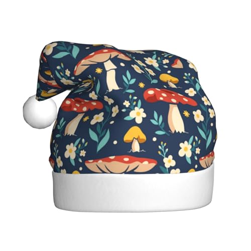 Kuilepa Weihnachtsmütze mit buntem Pilzdruck, Weihnachtsmannmütze, Weihnachtsmütze für Erwachsene, verdickte Weihnachtsmannmützen für Weihnachten, Neujahr, Urlaub, Partyzubehör von Kuilepa