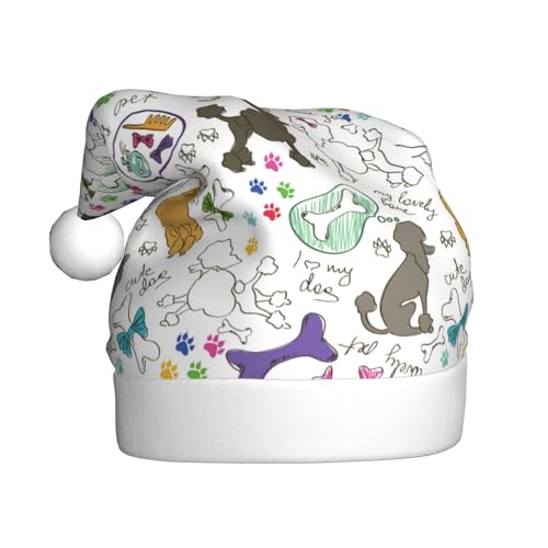 Kuilepa Weihnachtsmütze mit buntem Pudel-Aufdruck, Weihnachtsmannmütze, Weihnachtsmütze für Erwachsene, verdickte Weihnachtsmannmützen für Weihnachten, Neujahr, Urlaub, Partyzubehör von Kuilepa