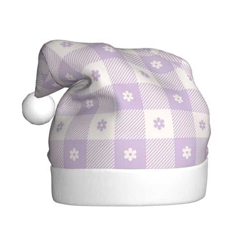 Kuilepa Weihnachtsmütze mit floralem Büffelkaro-Druck, Weihnachtsmannmütze, Weihnachtsmütze für Erwachsene, verdickte Weihnachtsmannmützen für Weihnachten, Neujahr, Urlaub, Partyzubehör von Kuilepa