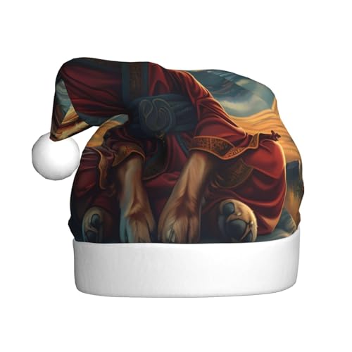 Kuilepa Weihnachtsmütze mit goldenem Retriever-Druck, Weihnachtsmannmütze, Weihnachtsmütze für Erwachsene, verdickte Weihnachtsmannmützen für Weihnachten, Neujahr, Urlaub, Partyzubehör von Kuilepa