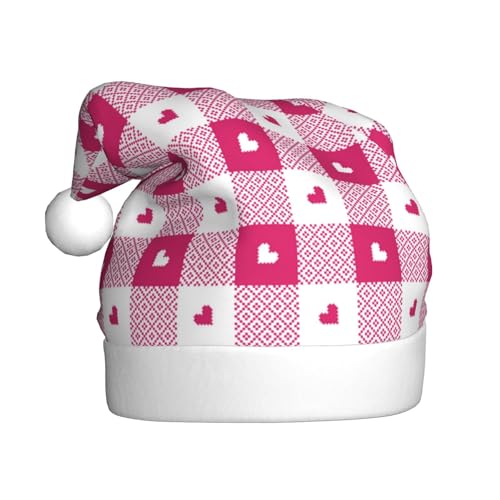 Kuilepa Weihnachtsmütze mit kariertem Herzdruck, Weihnachtsmannmütze, Weihnachtsmütze für Erwachsene, verdickte Weihnachtsmannmützen für Weihnachten, Neujahr, Urlaub, Partyzubehör von Kuilepa