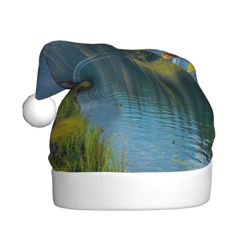 Kuilepa Weihnachtsmütze mit majestätischem Hirsch-, Bergsee-Aufdruck, Weihnachtsmannmütze, Weihnachtsmütze für Erwachsene, verdickte Weihnachtsmannmützen für Weihnachten, Neujahr, Urlaub, Partyzubehör von Kuilepa