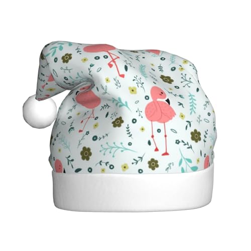 Kuilepa Weihnachtsmütze mit niedlichem Flamingo-Druck, Weihnachtsmannmütze, Weihnachtsmütze für Erwachsene, verdickte Weihnachtsmannmützen für Weihnachten, Neujahr, Urlaub, Partyzubehör von Kuilepa