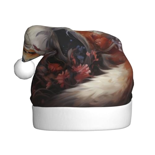 Kuilepa Weihnachtsmütze mit romantischen Füchsen und Blumenmuster, Weihnachtsmann-Hut für Erwachsene, verdickte Weihnachtsmannmützen für Weihnachten, Neujahr Kuilepa Weihnachtsmütze mit romantischen Füchsen und Blumenmuster, Weihnachtsmann-Hut für Erwachsene, verdickte Weihnachtsmannmützen für Weihnachten, Neujahr von Kuilepa