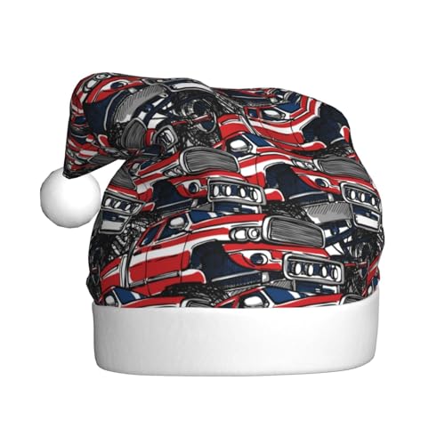 Kuilepa Weihnachtsmütze mit rotem und blauem Auto-Druck, Weihnachtsmann-Hut für Erwachsene, verdickte Weihnachtsmannmützen für Weihnachten, Neujahr, von Kuilepa