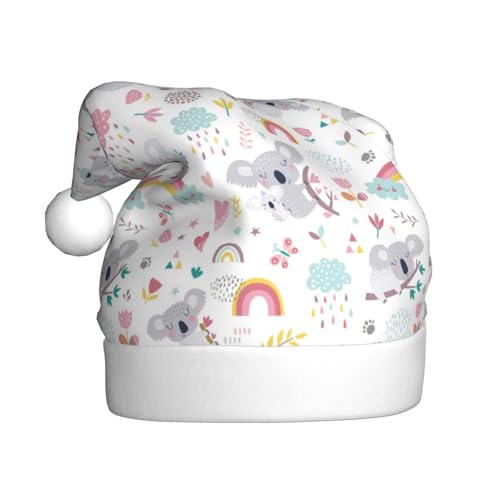 Kuilepa Weihnachtsmütze mit süßem Koala-Druck, Weihnachtsmannmütze, Weihnachtsmütze für Erwachsene, verdickte Weihnachtsmannmützen für Weihnachten, Neujahr, Urlaub, Partyzubehör von Kuilepa
