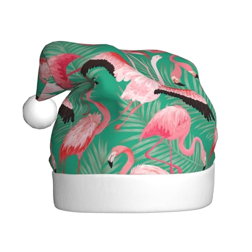 Kuilepa Weihnachtsmütze mit tropischem Flamingo-Druck, Weihnachtsmannmütze, Weihnachtsmütze für Erwachsene, verdickte Weihnachtsmannmützen für Weihnachten, Neujahr, Urlaub von Kuilepa