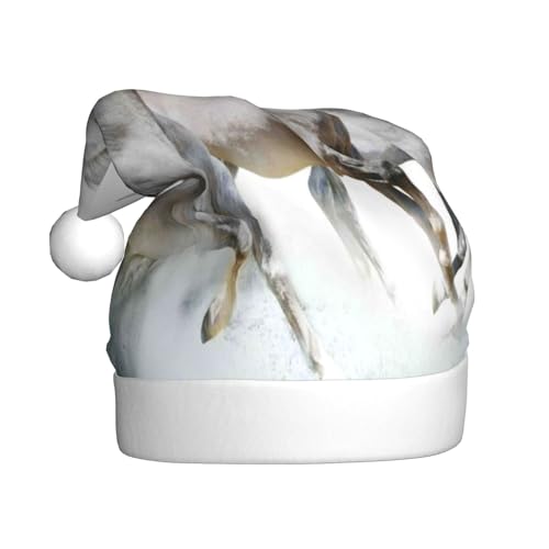 Kuilepa Weihnachtsmütze mit weißem Pferdedruck, zum Laufen, Nikolaushut, Weihnachtsmütze für Erwachsene, verdickte Weihnachtsmannmützen für Weihnachten, Neujahr von Kuilepa
