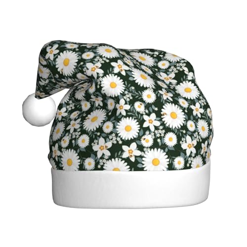 Kuilepa Weihnachtsmütze mit weißen Gänseblümchen und Bienen, Weihnachtsmannmütze, Weihnachtsmütze für Erwachsene, verdickte Weihnachtsmannmützen für Weihnachten, Neujahr, Urlaub, Partyzubehör von Kuilepa
