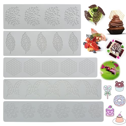 Kujinova 5 Stück Silikonform Blätter, DIY Silikon Kuchen Spitzenform für Kuchenrand Dekoration, 3D Hohle Blätter Form Candy Mold für Zuckerpaste, Schokolade, Fondant, Butter, Seife Kujinova 5 Stück Silikonform Blätter, DIY Silikon Kuchen Spitzenform für Kuchenrand Dekoration, 3D Hohle Blätter Form Candy Mold für Zuckerpaste, Schokolade, Fondant, Butter, Seife von Kujinova