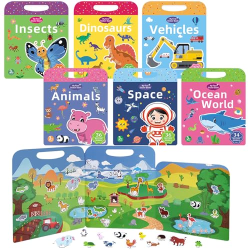 Kujinova 6 Stück Wiederverwendbare Sticker Kinder Stickerbuch: mit über 300 wiederablösbaren 3D Puffy Aufkleber: Auto, Weltraum, Dinosaurier, Unterwasserwelt, Tiere, Insektetc, Geschenk für Kinder Kujinova 6 Stück Wiederverwendbare Sticker Kinder Stickerbuch: mit über 300 wiederablösbaren 3D Puffy Aufkleber: Auto, Weltraum, Dinosaurier, Unterwasserwelt, Tiere, Insektetc, Geschenk für Kinder von Kujinova