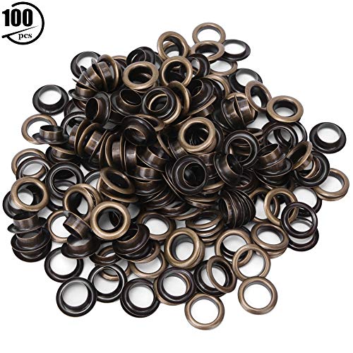100 Sets Ösen-Set aus antikem Messing mit Unterlegscheiben, 10 mm Ösen für Leder, Taschen, Kleidung, Schuhe, Gürtel (Bronze) von Kukyller