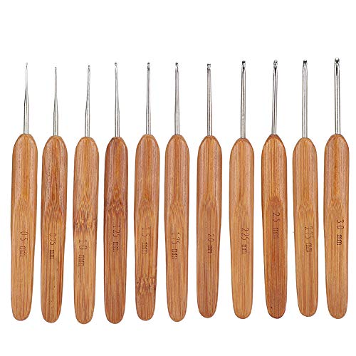 Handle Crochet Hooks Set, Ergonomic Crochet Hooks Set Mix Size Knitting Needles Bamboo Handle PortableBraiding Weaving Tool for Fine Work Thin Yarn and Lace Knitting von Kukyller