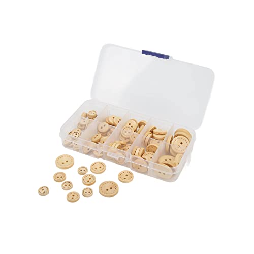 Holzknöpfe, 100pcs Fünf Größe Seortierte runde hölzerne Nähknöpfe mit Kasten für Handwerk (Holzfarbe) von Kukyller