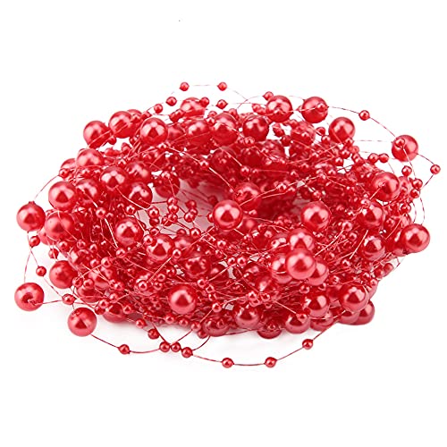 Kukyller 10m Perlenperlen Garland zur Dekoration, Handwerk Perlenperlen String Spulen Elfenbein Farbe Faux Strand Roll DIY Hochzeitsfeier Dekoration (Rot) von Kukyller