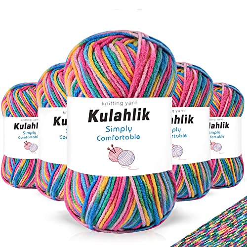 Kulahlik 250 g (5 x 50 g) Acrylgarn und Häkeln, buntes Farbverlaufs-Baumwollgarn, Wollgarn-Kugeln zum Stricken und Häkeln, Weben, Basteln, Lila, Grün, Gelb von Kulahlik