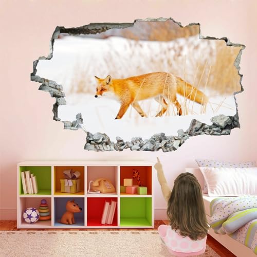 3D Durchbruch Wandtattoo Mädchen Kinderzimmer Roter Fuchs Wandaufkleber Dekorative Der Schnee Abnehmbare Wandsticker Vinyl für Junge Teenager Zimmer Wohnzimmer Schlafzimmer Wandbilder Deko von Kuletkear