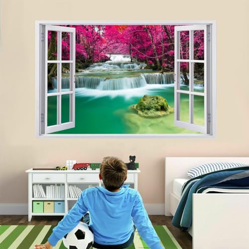 3D Wanddurchbruch Wandtattoo Wasserfalllandschaft Mädchen Wandaufkleber See Junge Wandsticker Wanddeko Selbstklebend Vinyl Wandbild für Wohnzimmer Schlafzimmer Flur Kühlschrank 120x80cm von Kuletkear
