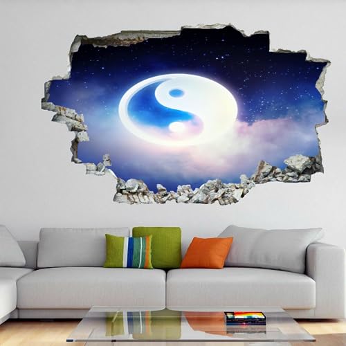 3D Wandtattoo I Wandbild Yin Und Yang Wandaufkleber I Wandsticker Durchbruch Sternenklarer Himmel Poster Fensterblick I Wand Deko Aufkleber für Wohnzimmer Schlafzimmer Küche Türaufkleber 67x45cm von Kuletkear