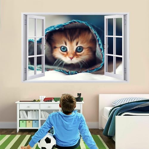 3D Wandtattoo Wanddurchbruch, Katze Durchbruch Wandaufkleber für Kinderzimmer, sticker für Wohnzimmer, Abnehmbare Vinyl Wandsticker, Wandbild Junge Mädchen Schlafzimmer 67x45cm von Kuletkear