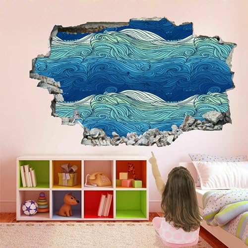 3D Wandtattoos Die Wellen Wandaufkleber Durchbruch Wanddeko Abstrakte Kunst Wandbild für Kinderzimmer Junge mädchen Teenager zimmer Schlafzimmer Wandsticker Kleinkinderzimmer Deko 67x45cm von Kuletkear