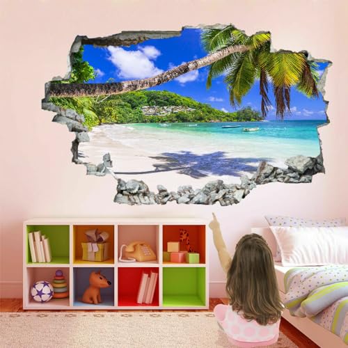 3D Wandtattoos Durchbruch Wandsticker Wandbilder Palme Abnehmbare Vinyl Selbstklebend Wanddeko Wandaufkleber Strand Wanddeko für Wohnzimmer Kinderzimmer Junge Mädchen Teenager Zimmer von Kuletkear