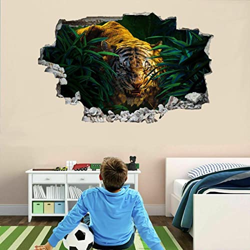 Tiger Wandsticker 3D Durchbruch Tier Wandtattoo kinderzimmer Deko Pflanze Wand Aufkleber Selbstklebend Wanddurchbruch Wandsticker Wandbild für Junge Mädchen Teenager Zimmer Wohnzimmer Schlafzimmer von Kuletkear