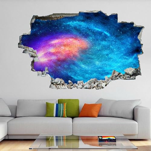 Wandsticker 3D Durchbruch Universum Wandtattoo kinderzimmer Deko Planet Wandaufkleber Selbstklebend Wandbild für Junge Mädchen Teenager Zimmer Wohnzimmer Schlafzimmer 120x80cm von Kuletkear